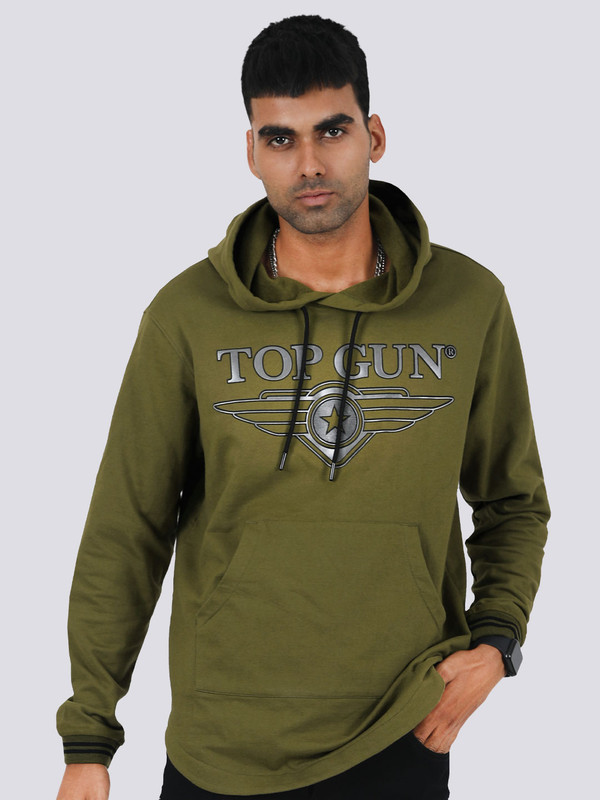 Top Gun Men Olive Printed Gun Metal Hoodie (1)