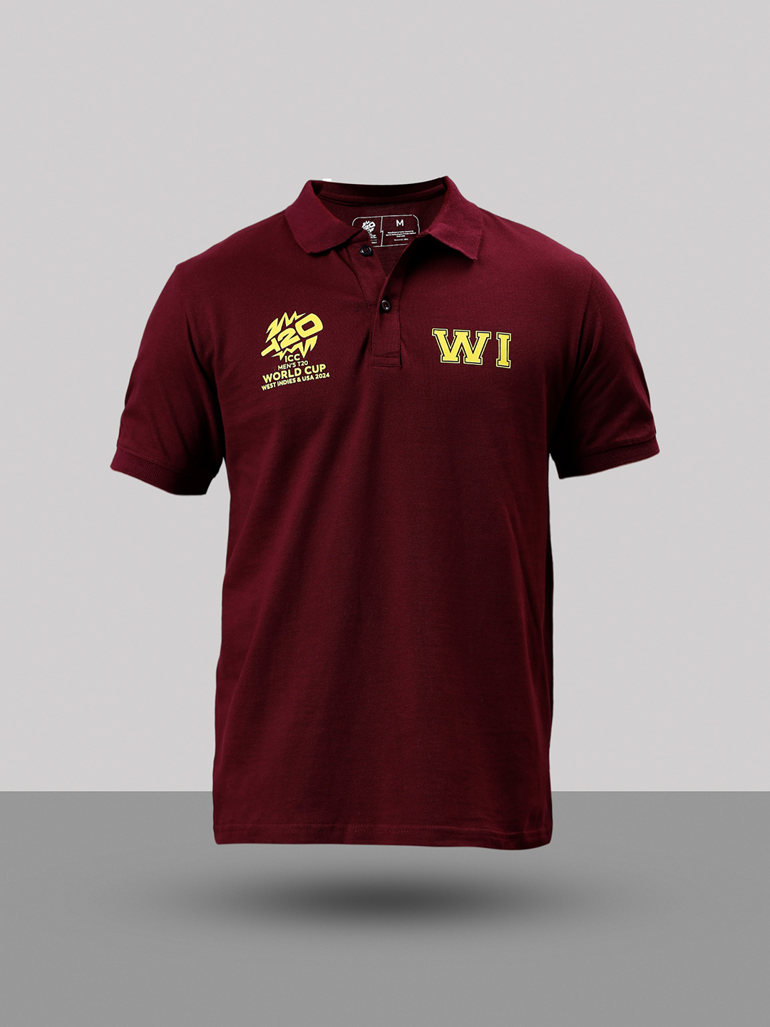 West Indies ICC Men's T20 WC-24 Maroon Logo Printed Half Sleeves Polo Collar Cotton T-Shirt (8)