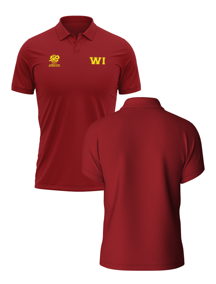 West Indies ICC Men's T20 WC-24 Maroon Logo Printed Half Sleeves Polo Collar Cotton T-Shirt - Customised (3)