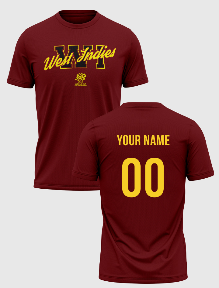 West Indies ICC Men's T20 WC-24 Wine Graphic Printed Half Sleeves Round Neck Cotton T-Shirt - Customised (2)