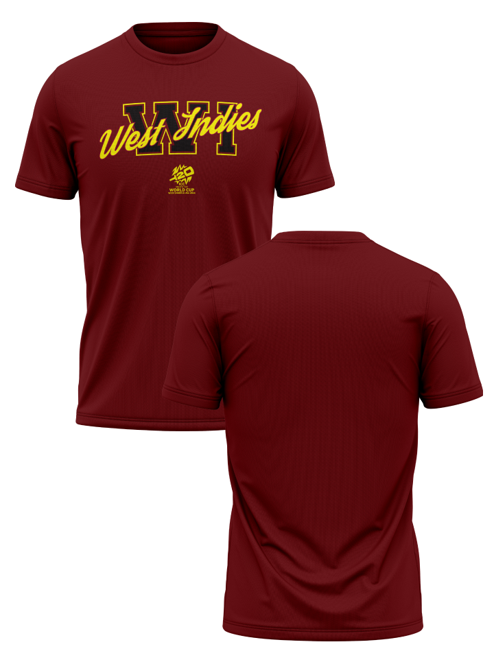West Indies ICC Men's T20 WC-24 Wine Graphic Printed Half Sleeves Round Neck Cotton T-Shirt - Customised (3)