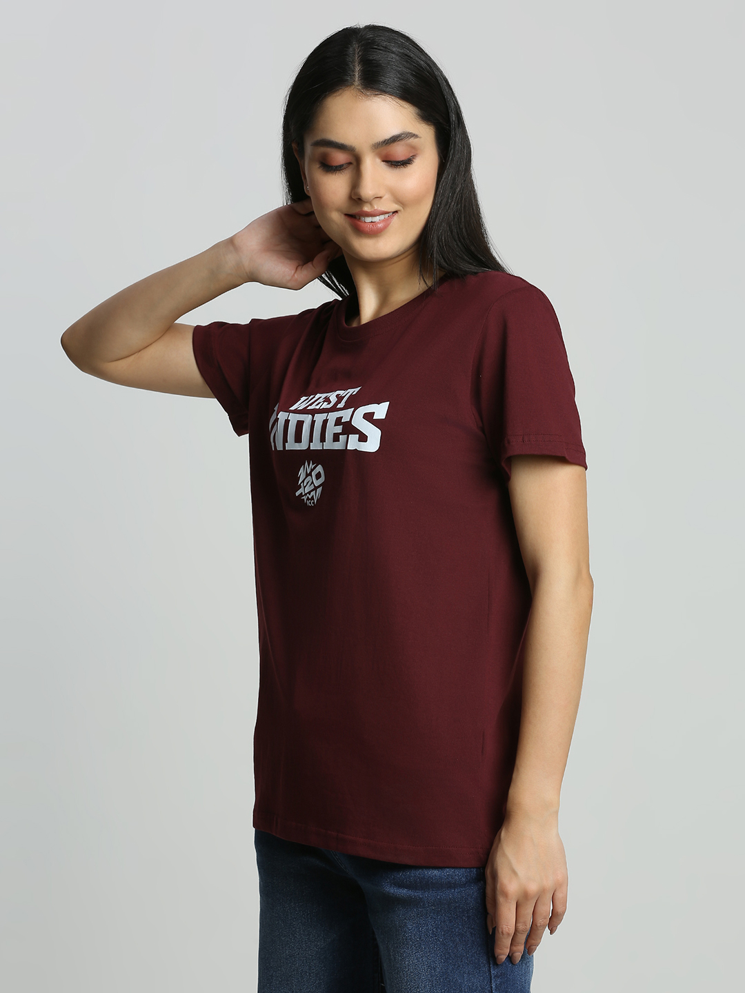 West Indies Unisex Maroon Printed Half Sleeves Round Neck Cotton T-shirt (2)