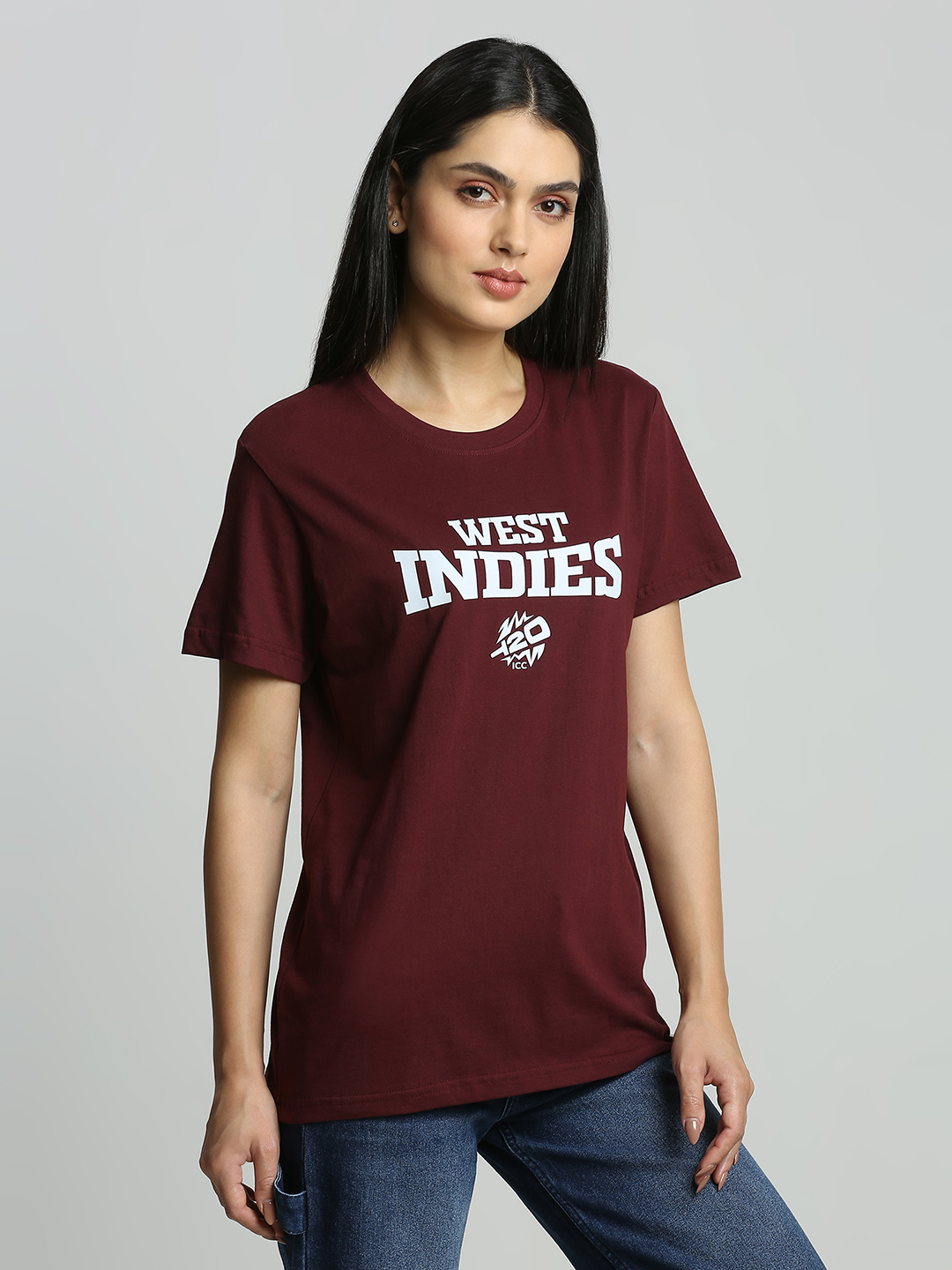 West Indies Unisex Maroon Printed Half Sleeves Round Neck Cotton T-shirt (3)