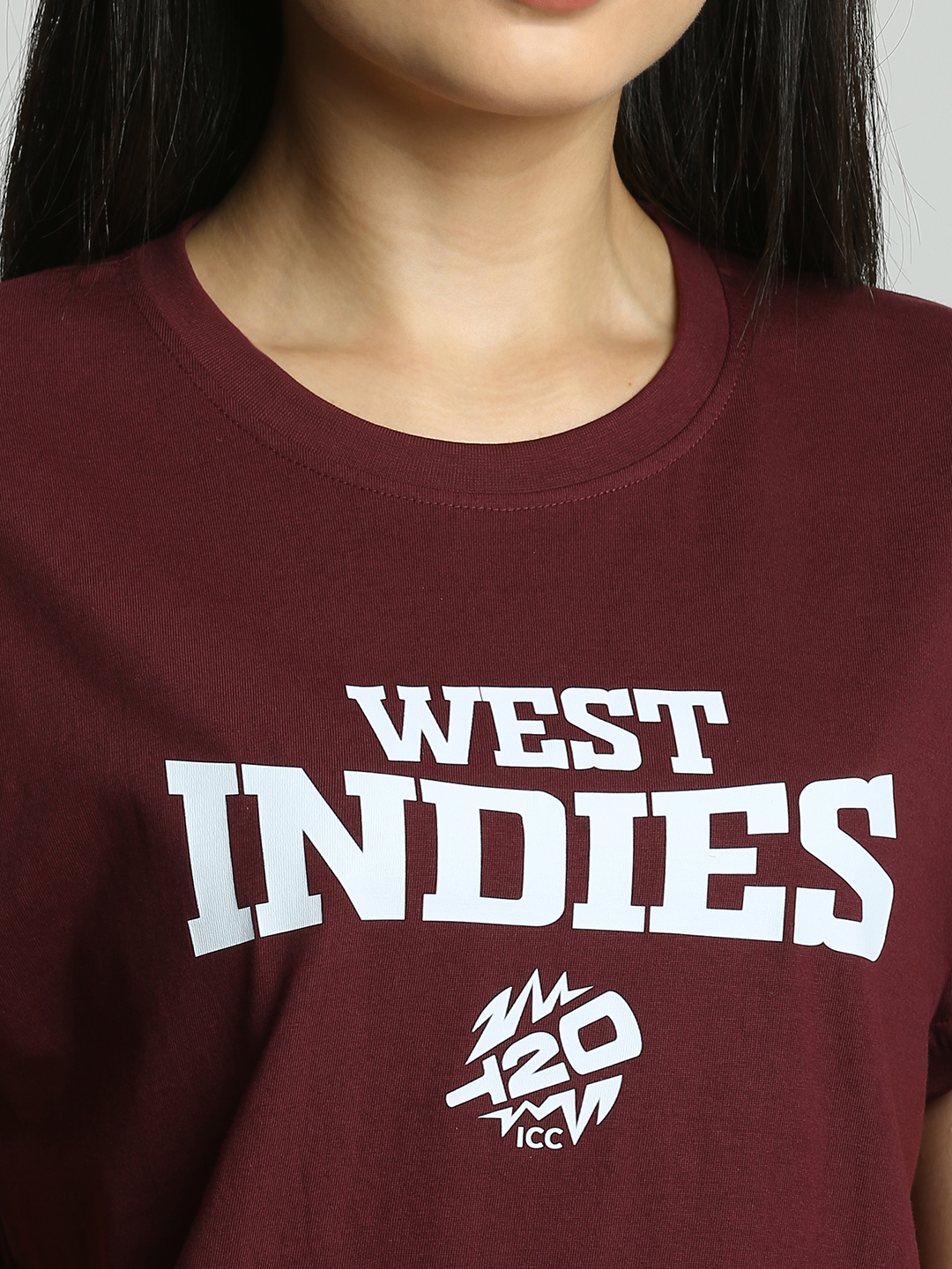 West Indies Unisex Maroon Printed Half Sleeves Round Neck Cotton T-shirt (6)