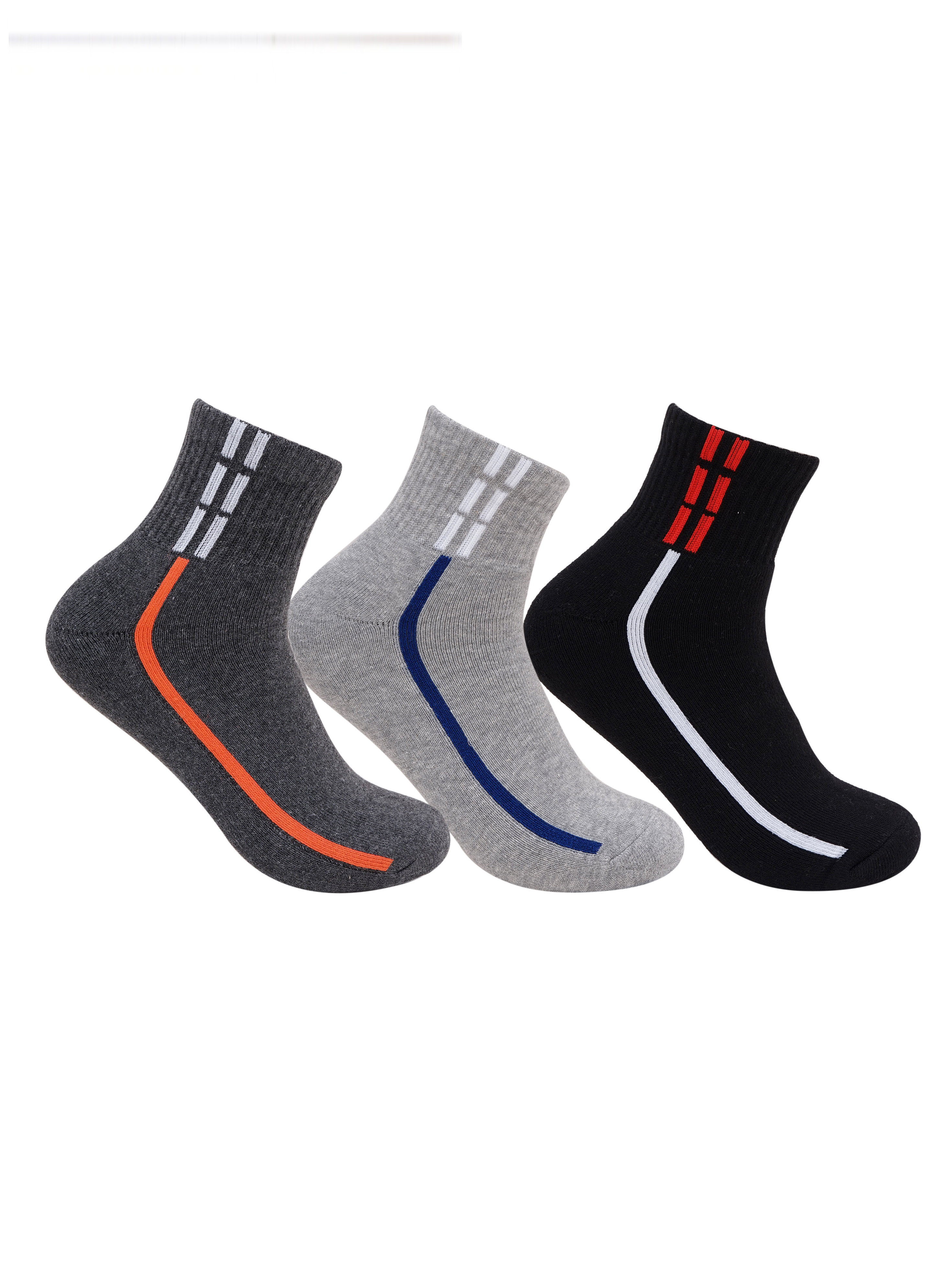 Unisex Multi-Coloured Full Terry Ankle Length Cotton Sports Socks - Pack of 3