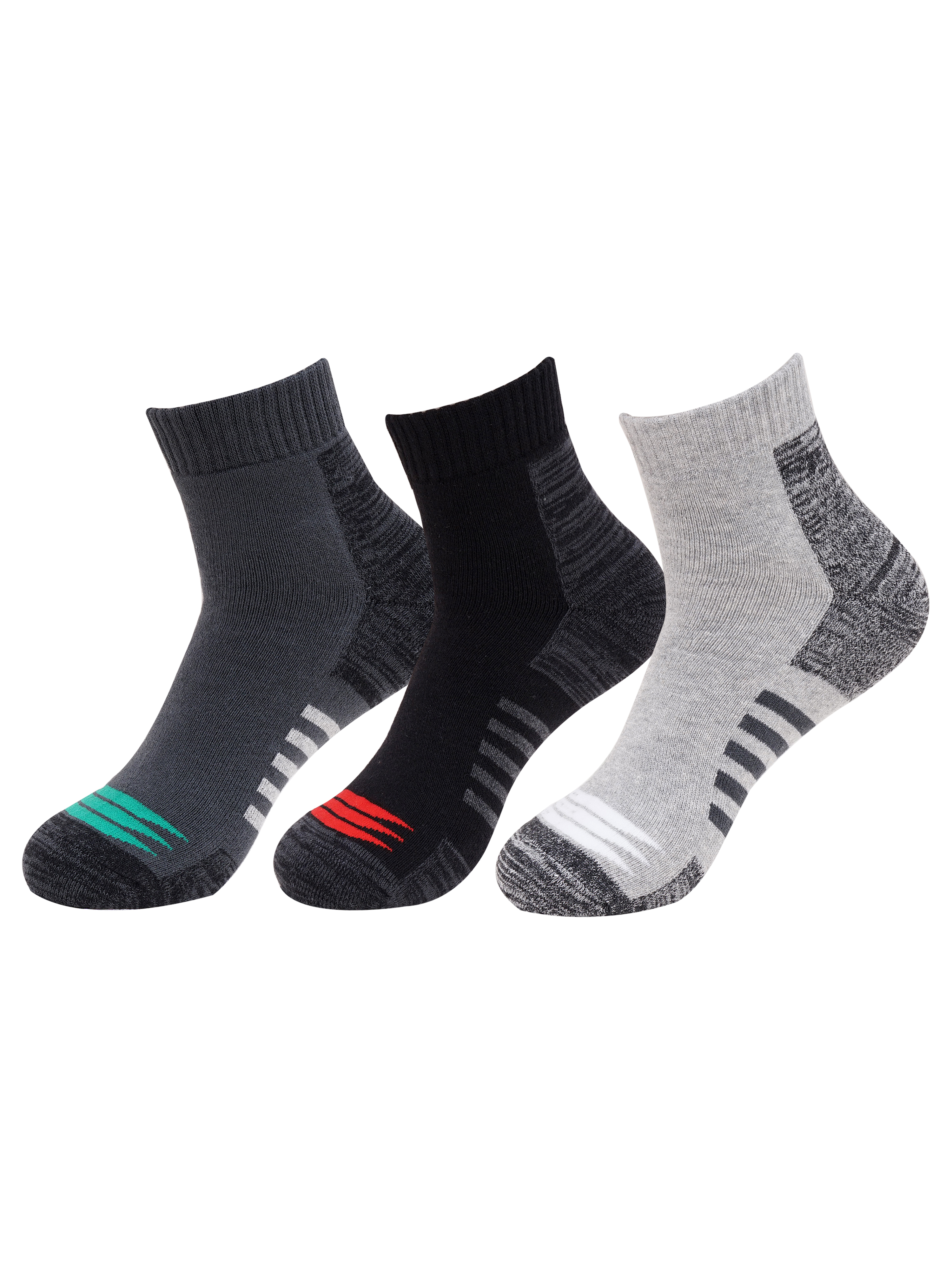 Unisex Multi-Coloured Full Terry Ankle Length Cotton Sports Socks - Pack of 3