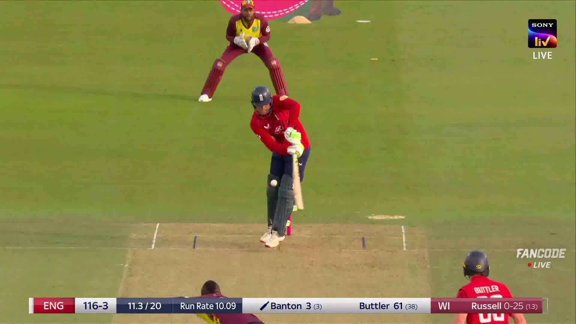 Wicket! Russell Traps Banton Plumb In Front Of The Stumps