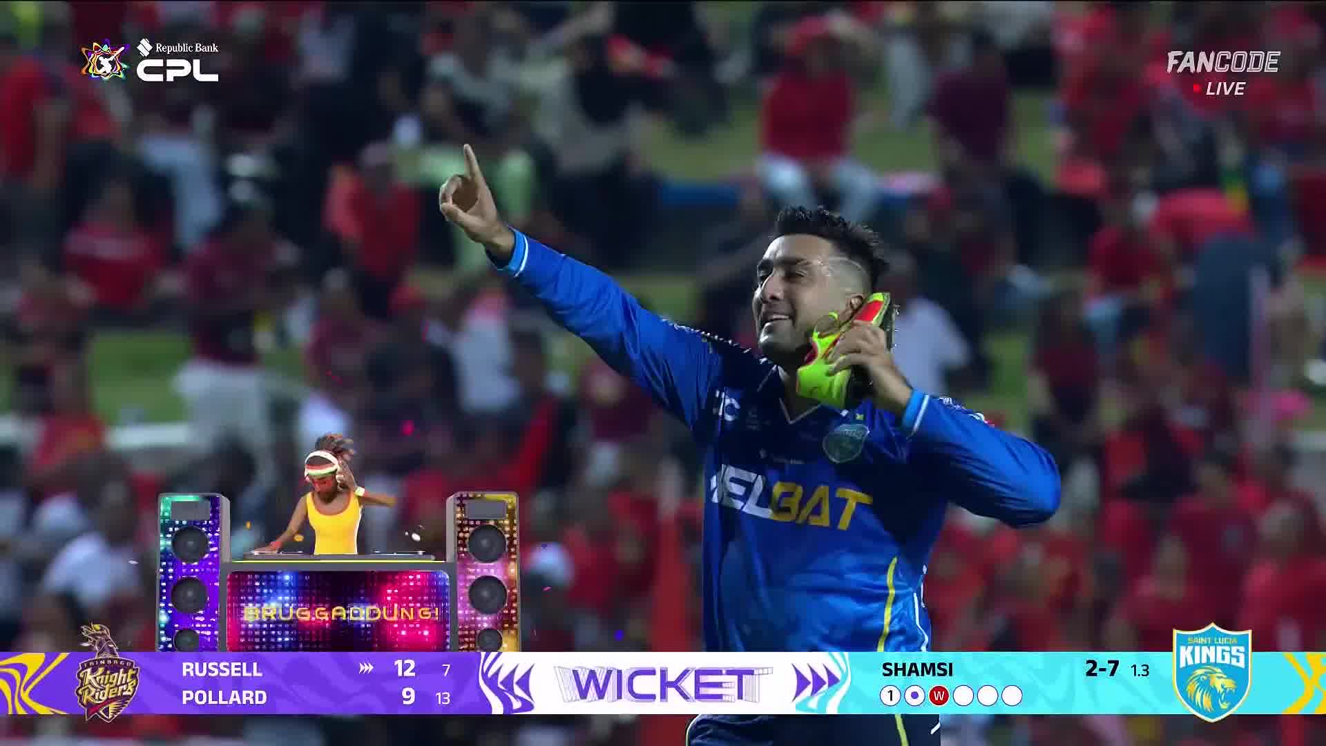 poster url for Wicket! Tabraiz Shamsi Is on Fire, Bails Are Off And Andre Russell Goes Back To Pavilion