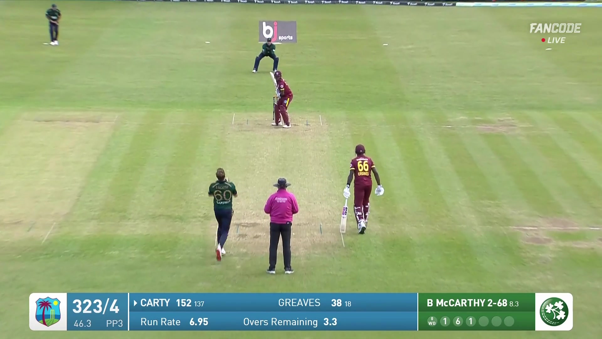 Six! Keacy Carty Waits And Slaps It Over Long Off For A Tremendous Maximum