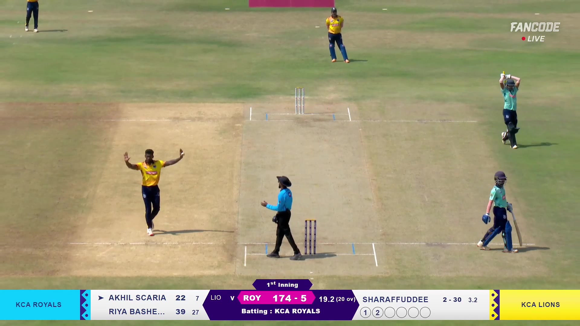 Wicket! A Simple Caught And Bowled By Sharafuddeen N M, Akhil Scaria Is Out