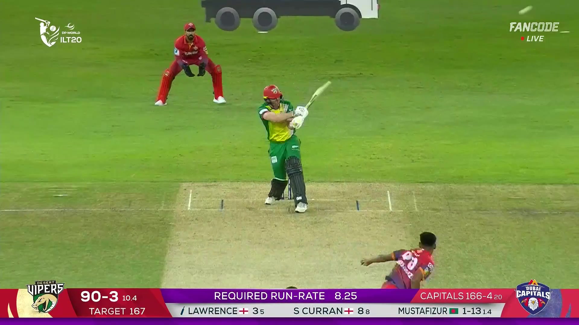 poster url for Six! Dan Lawrence Flicks It Over Square Leg For A Maximum 