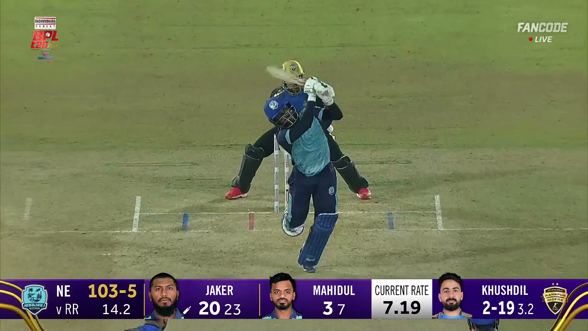 poster url for Six! Jaker Ali Dances Down The Ground And Times It Over Long On For A Maximum