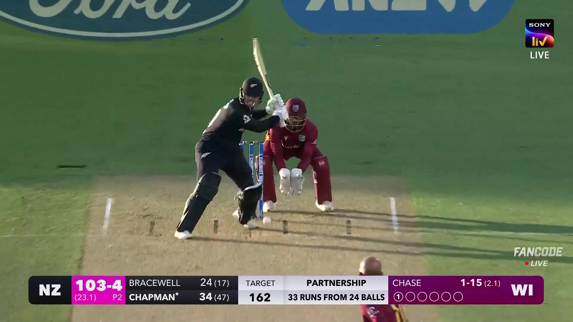 Six! Mark Chapman Clears His Front Foot And Drives It Over Mid-Wicket