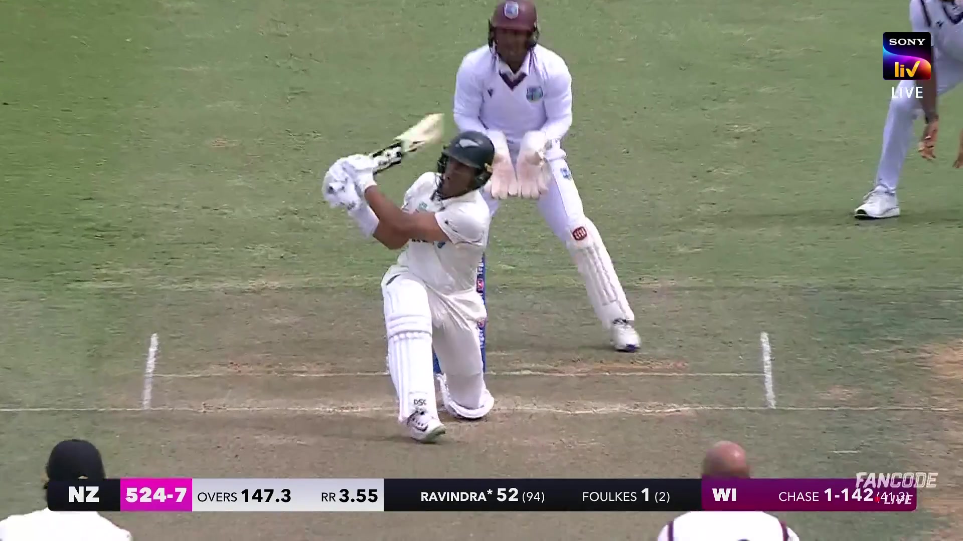 poster url for Six! Rachin Ravindra Gets Down On One Knee And Slog Sweeps It Over Deep Mid-Wicket