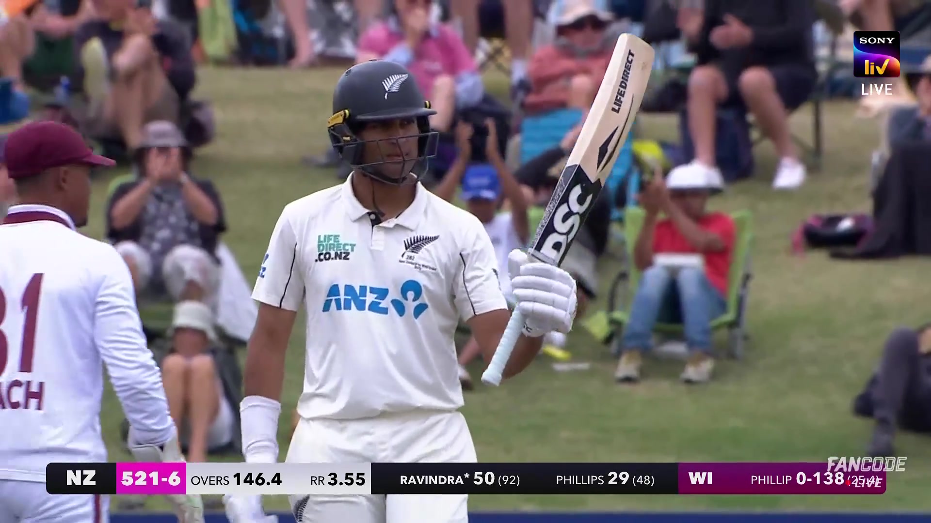 poster url for Fifty! Rachin Ravindra Brings Up His Half-Century With A Pull To Deep Square Leg