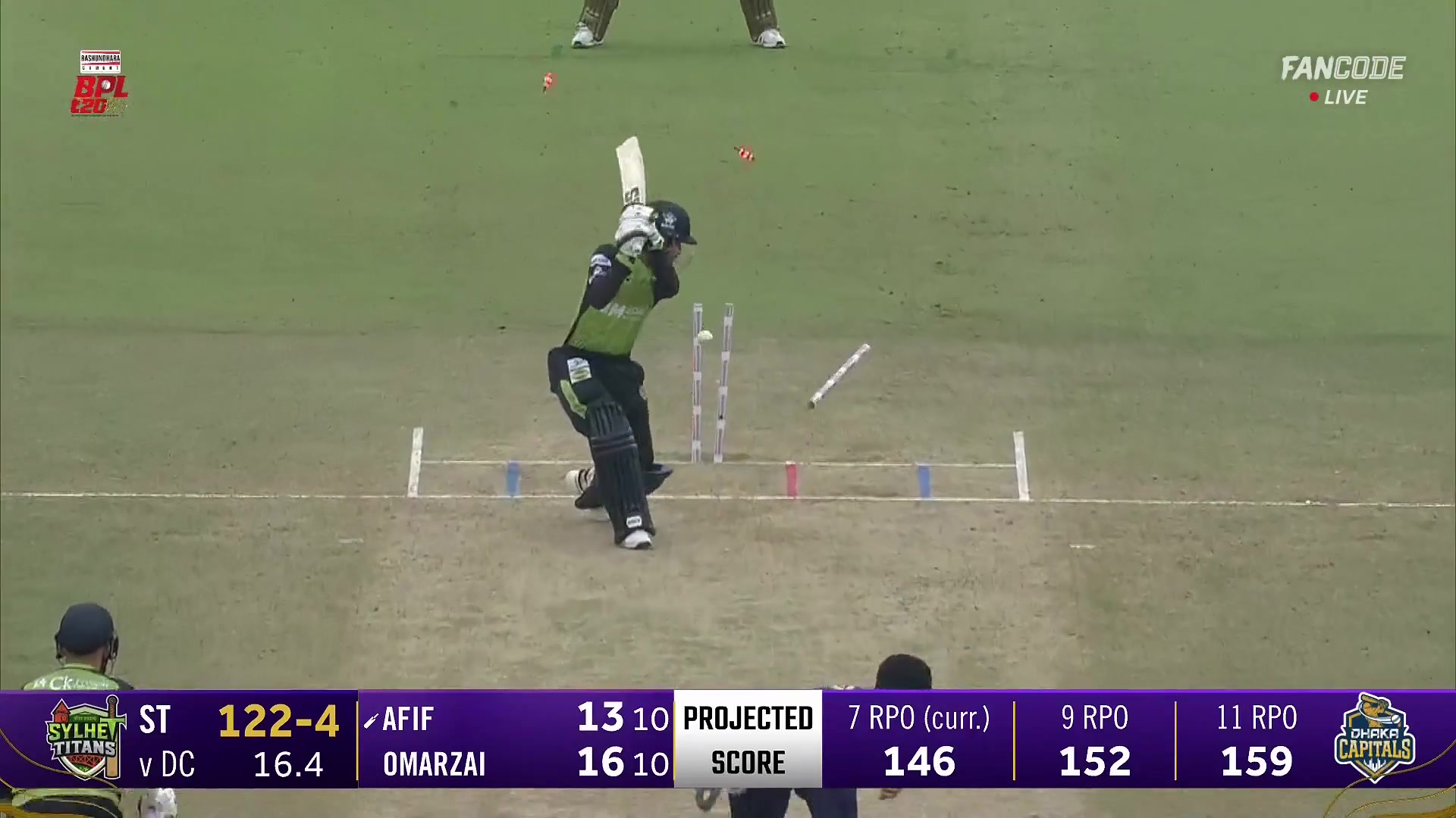 poster url for Wicket! Afif Hossain Is Bowled By Salman Mirza As Off Stump Goes Flying
