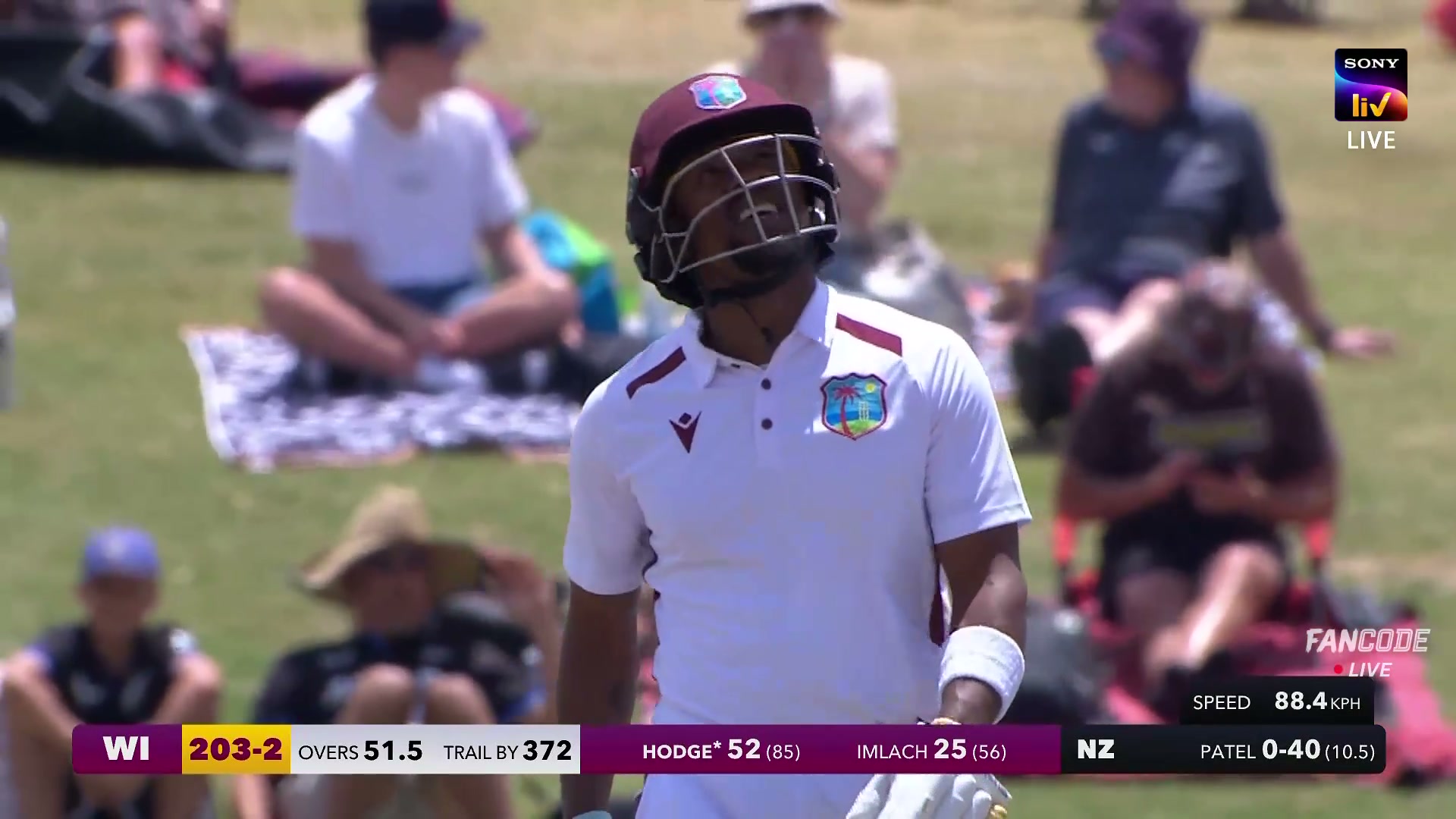 poster url for Fifty! Kavem Hodge Opens The Bat-Face On A Flighted Ball And Drives It Behind Point To Bring Up His Half Century