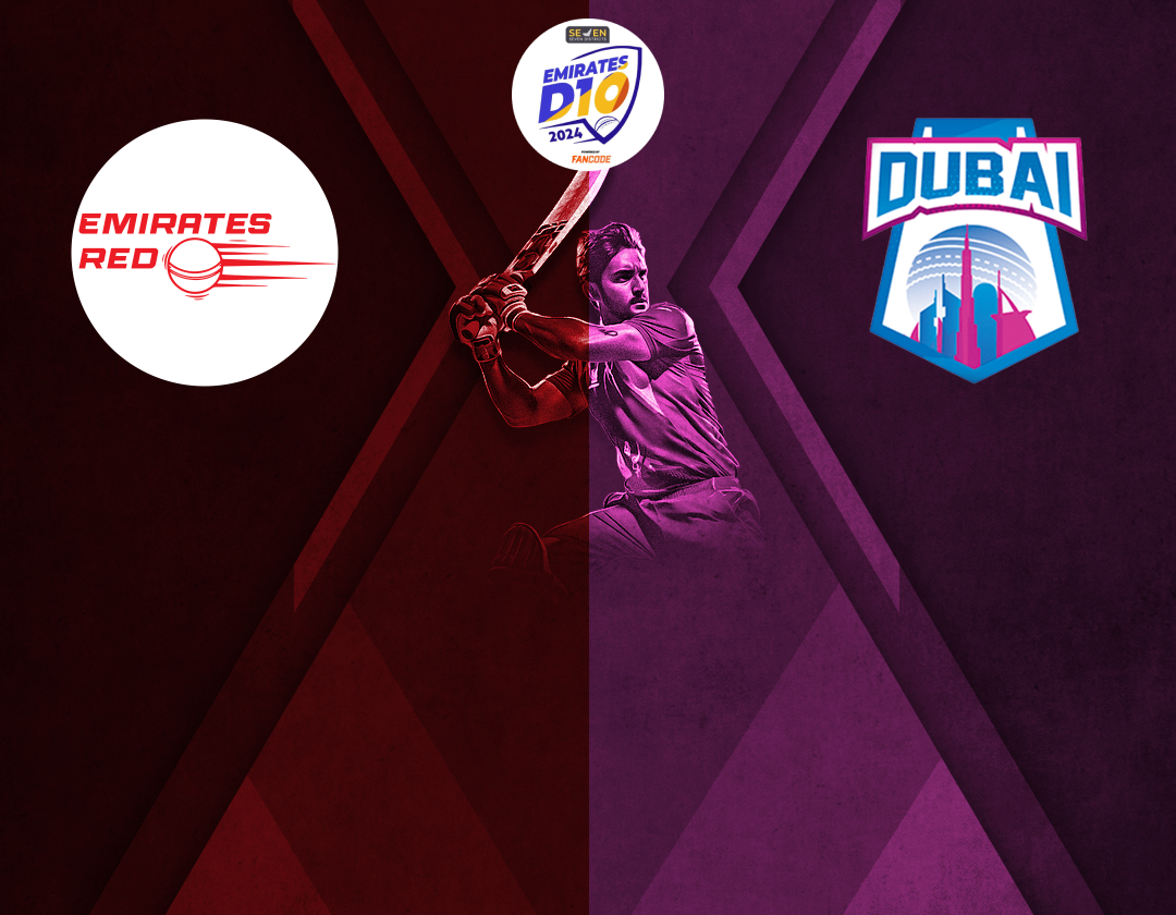 Match 20 of emirates d10 tournament, 2024: emirates red vs dubai banner