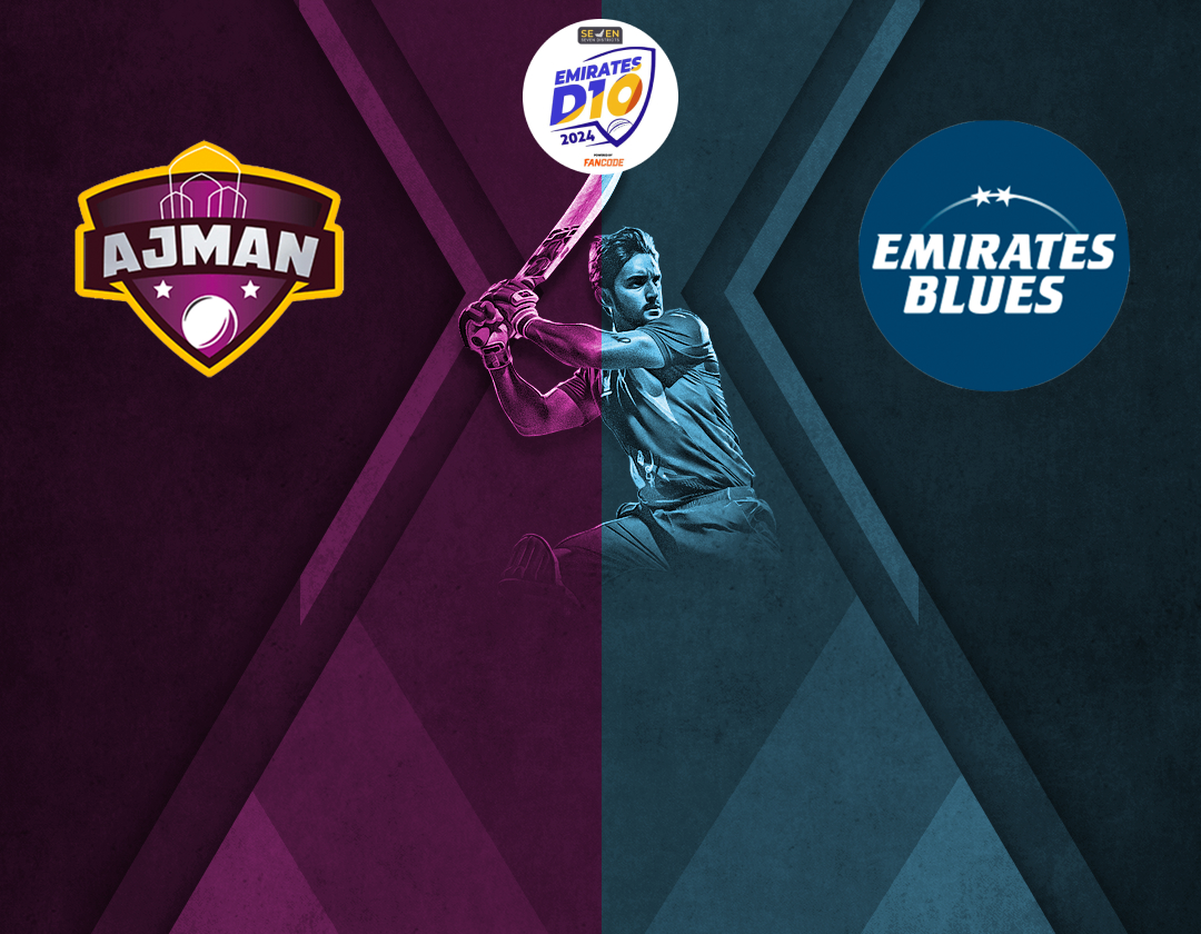 Match 26 of emirates d10 tournament, 2024: ajman vs emirates blues banner