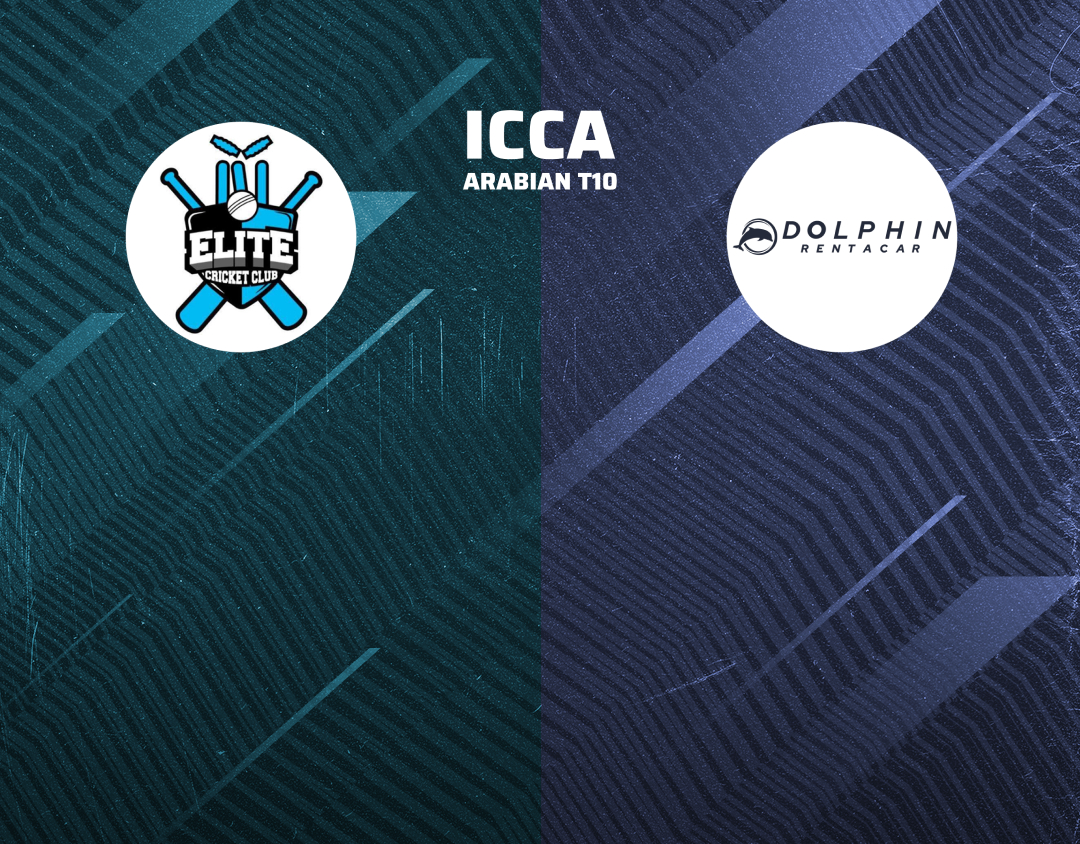 Match 8 of icca arabian t10, 2024: elite cricket club vs dolphin rent a car banner
