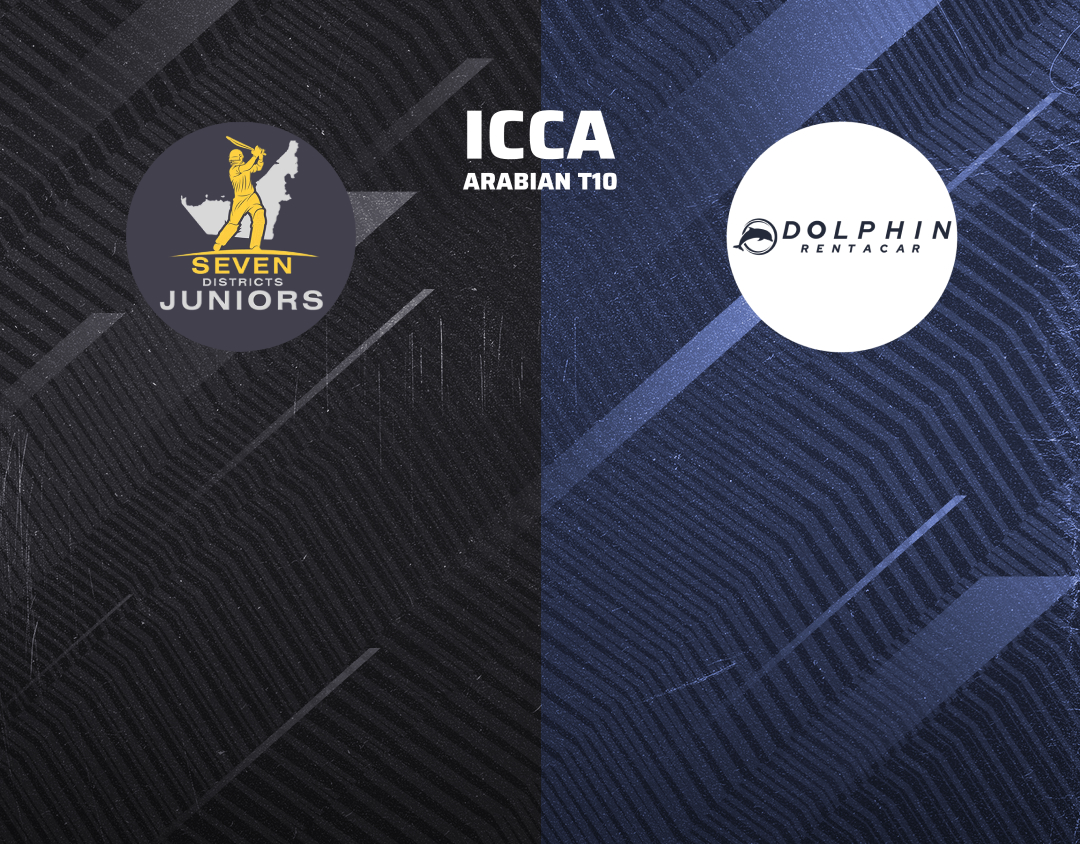 Match 16 of icca arabian t10, 2024: seven districts hybrid vs dolphin rent a car banner