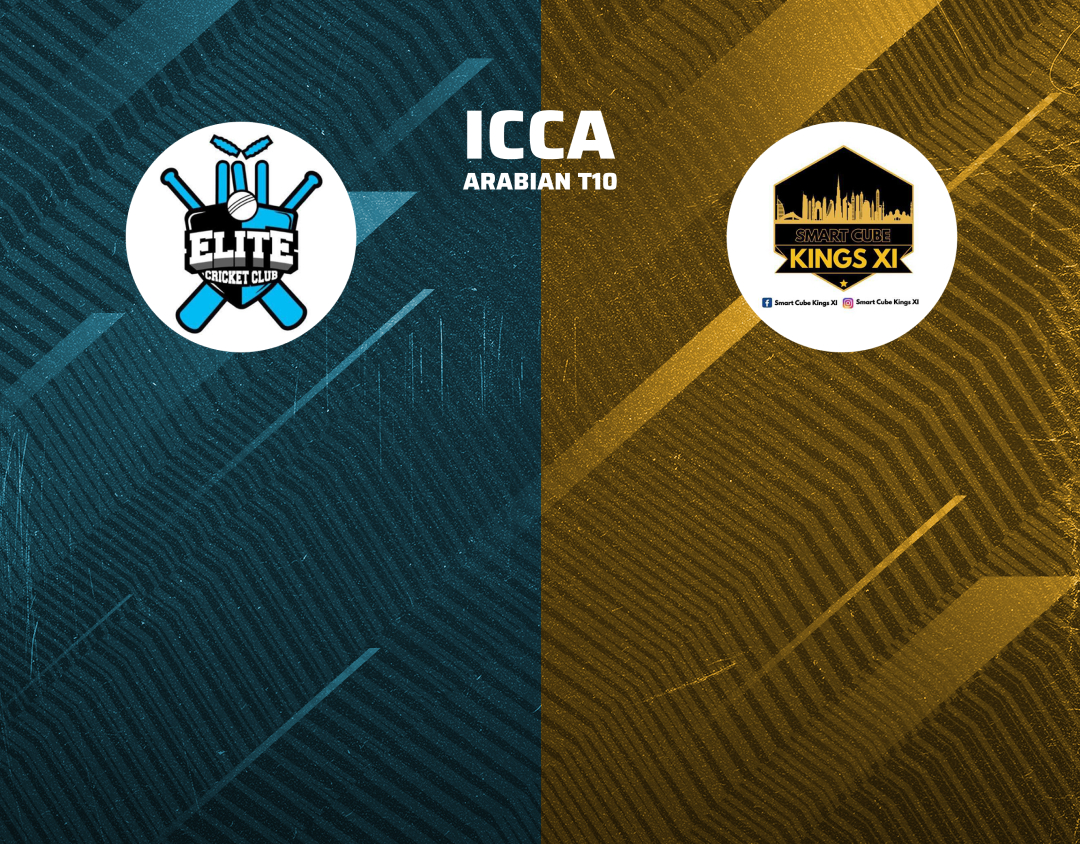 Match 19 of icca arabian t10, 2024: elite cricket club vs smart cube kings 11 banner