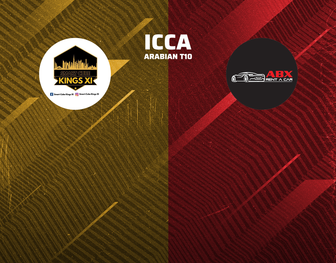 Match 36 of icca arabian t10, 2024: smart cube kings 11 vs abx rent a car banner