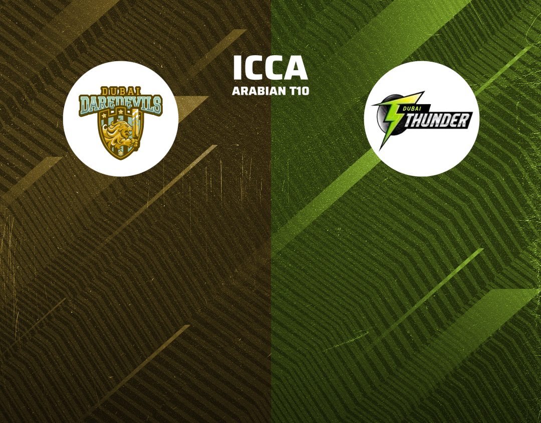 Match 40 of icca arabian t10, 2024: dubai dare devils vs dubai thunders banner