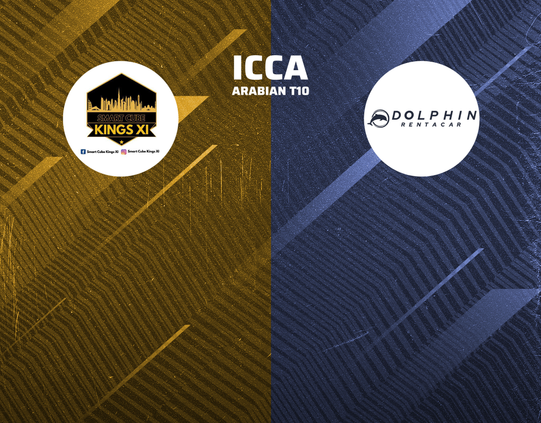 Match 41 of icca arabian t10, 2024: smart cube kings 11 vs dolphin rent a car banner