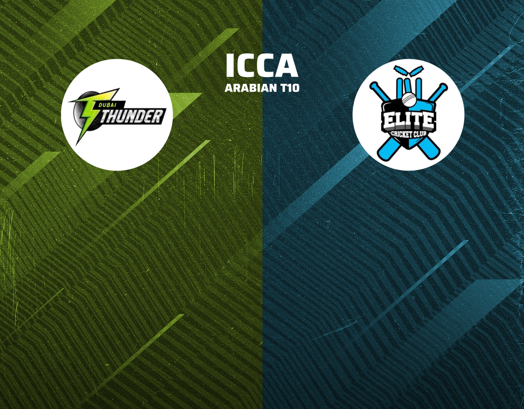 Match 35 of icca arabian t10, 2024: dubai thunders vs elite cricket club banner