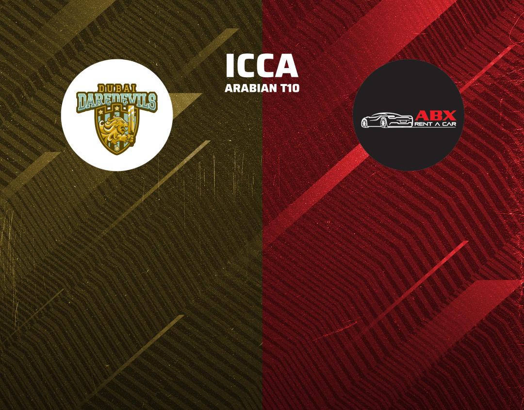 Match 51 of icca arabian t10, 2024: dubai dare devils vs abx rent a car banner