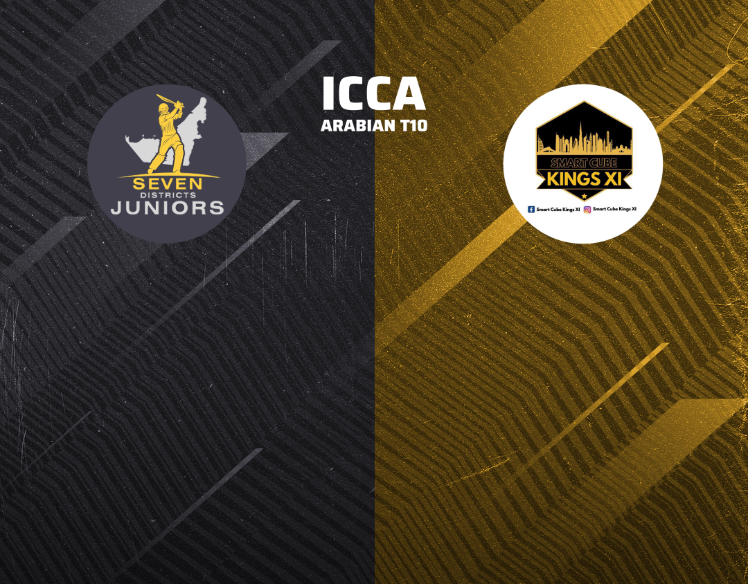 Match 52 of icca arabian t10, 2024: seven districts hybrid vs smart cube kings 11 banner