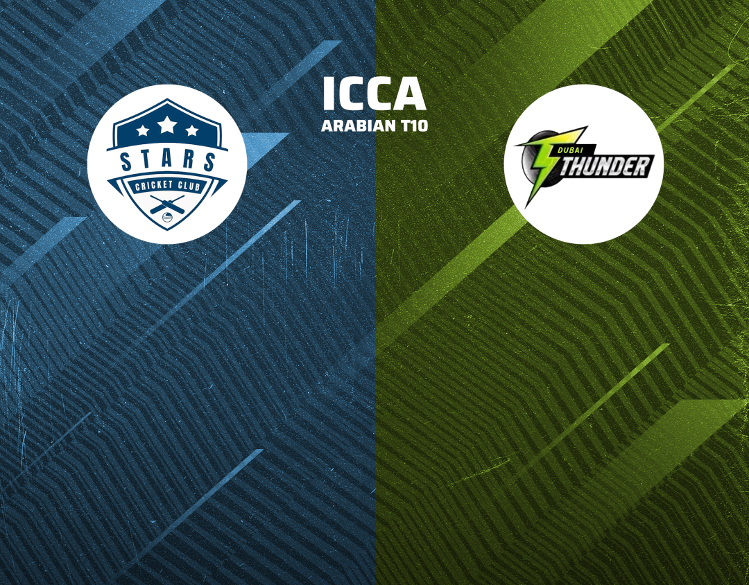Match 53 of icca arabian t10, 2024: top stars vs dubai thunders banner