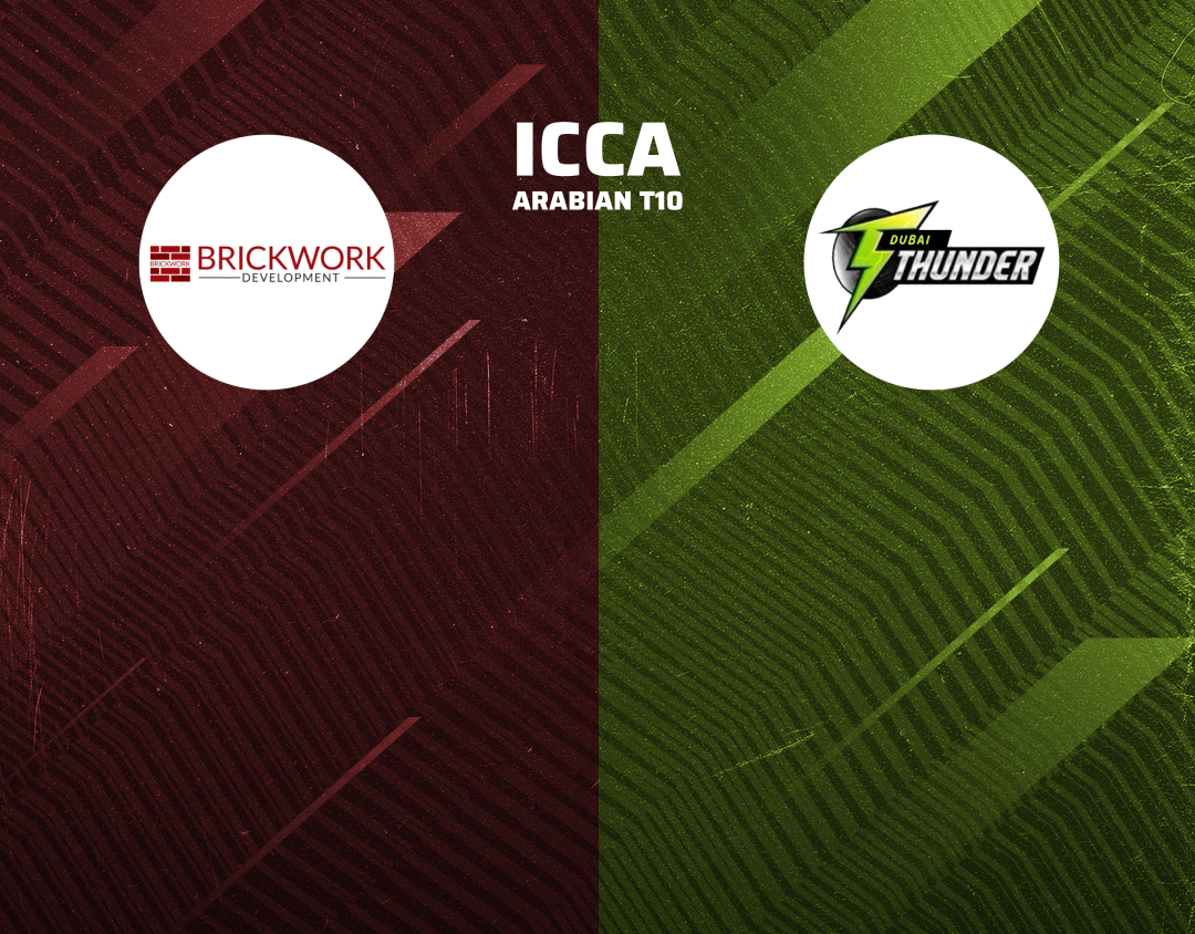 Match 59 of icca arabian t10, 2024: brickwork development vs dubai thunders banner