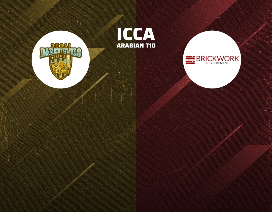 Match 66 of icca arabian t10, 2024: dubai dare devils vs brickwork development banner