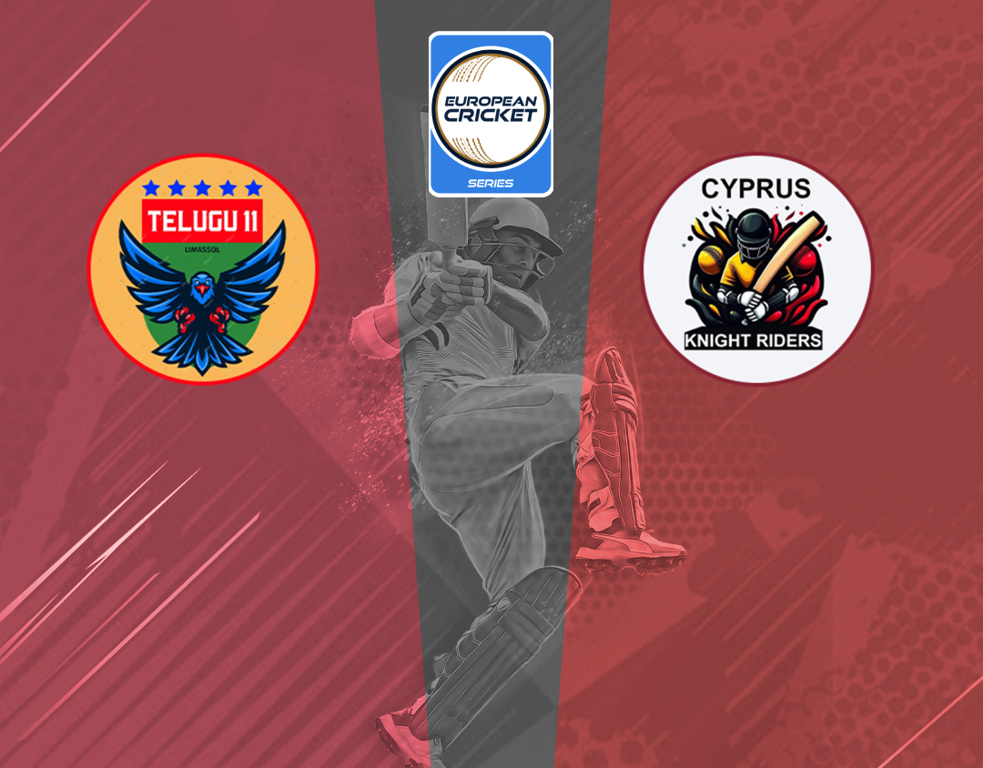 Match 52 of ecs cyprus, encore, 2024: telugu 11 vs cyprus knight riders banner