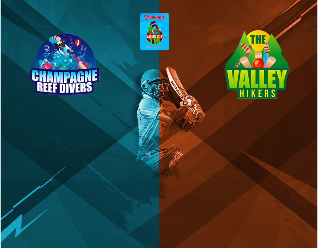 Match 9 of dream11 nature isle t10, 2024: champagne reef divers vs the valley hikers banner
