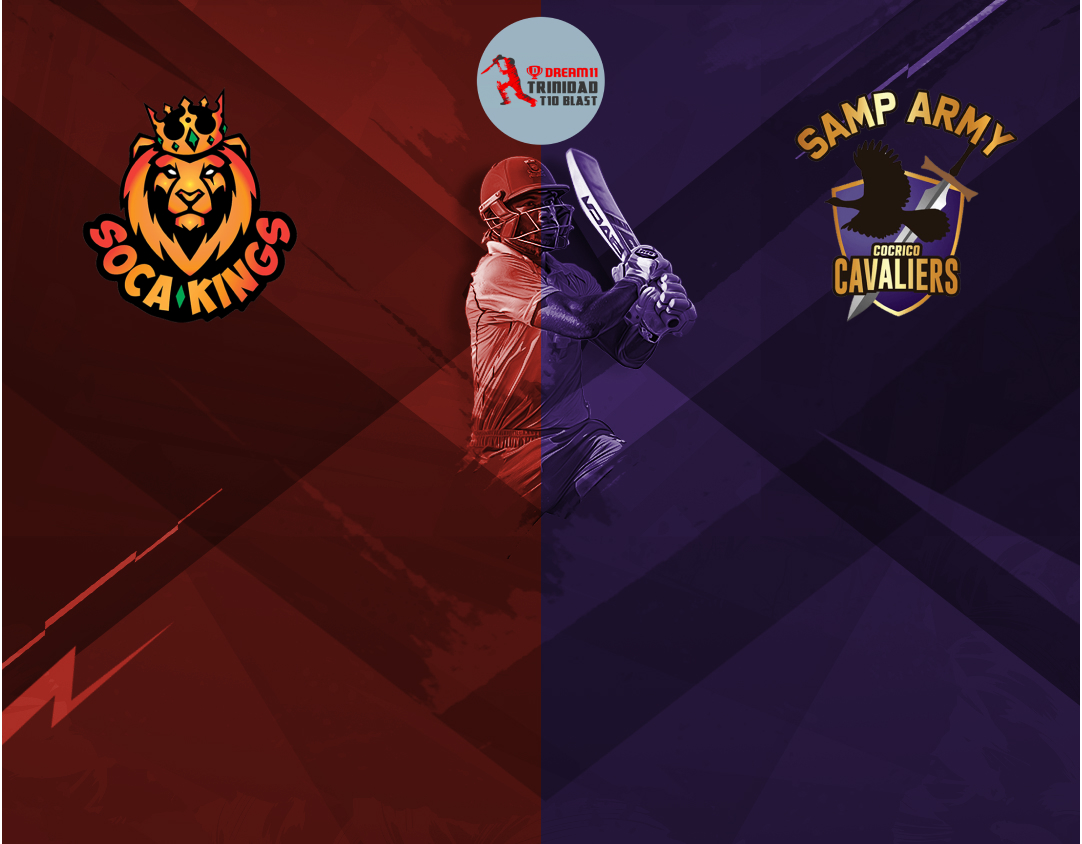 Match 8 of dream11 trinidad t10 blast, 5th edition, 2024: soca kings vs samp army cocrico cavaliers banner