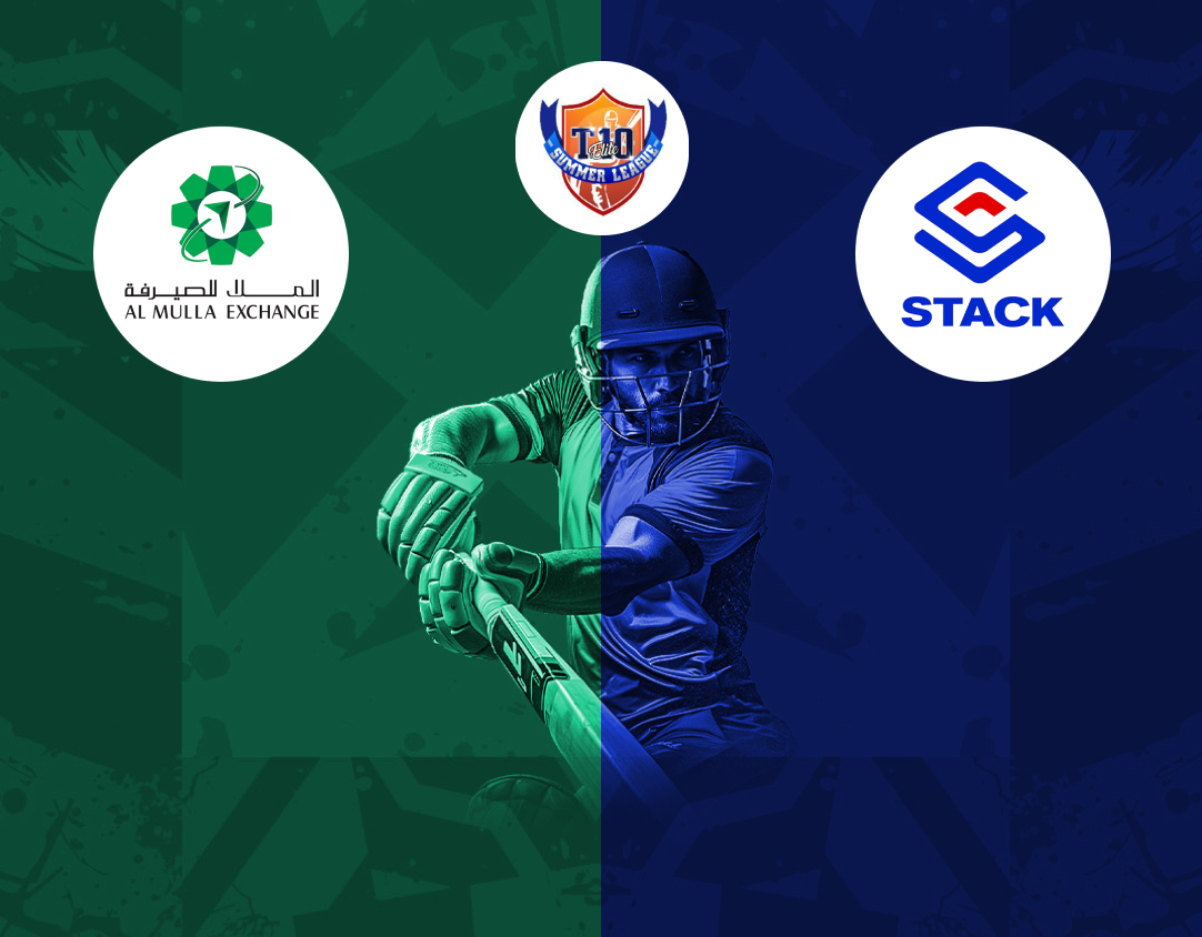 Match 18 of kcc t10 summer elite cup, 2024: al mulla exchange vs stack cc banner