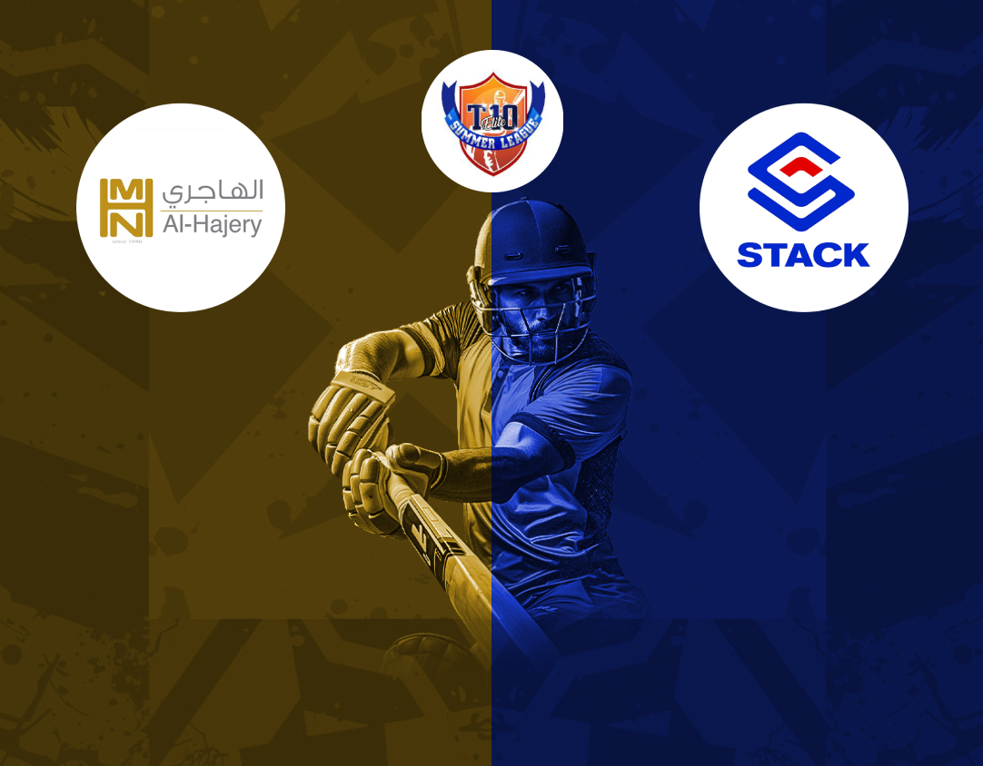 Match 20 of kcc t10 summer elite cup, 2024: al hajery team xi vs stack cc banner