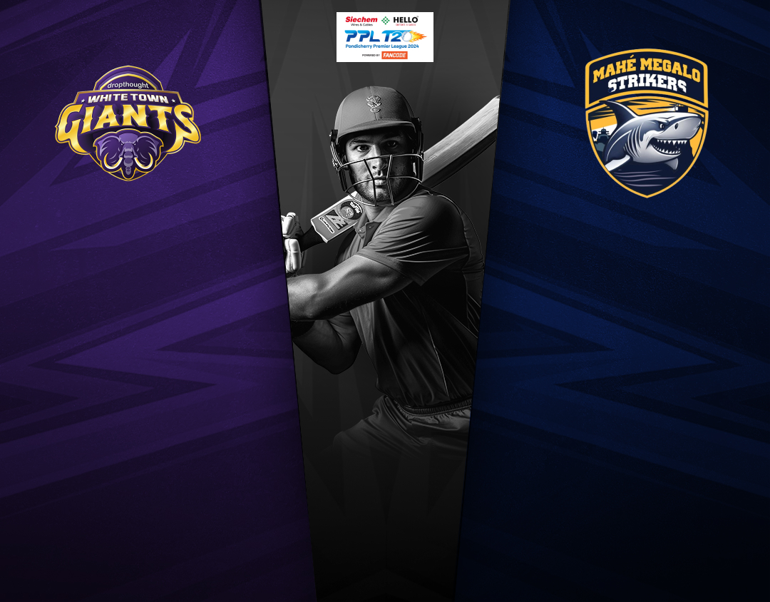 Match 6 of pondicherry premier league, 2024: whitetown dropthought giants vs mahe megalo strikers banner