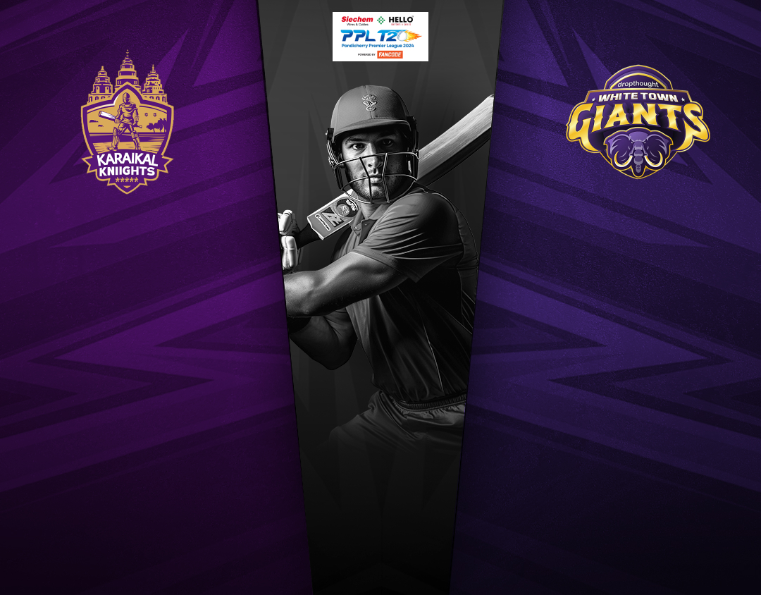 Match 9 of pondicherry premier league, 2024: karaikal kniights vs whitetown dropthought giants banner
