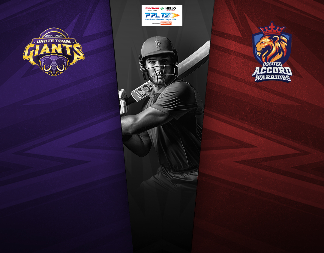 Match 11 of pondicherry premier league, 2024: whitetown dropthought giants vs ossudu accord warriors banner