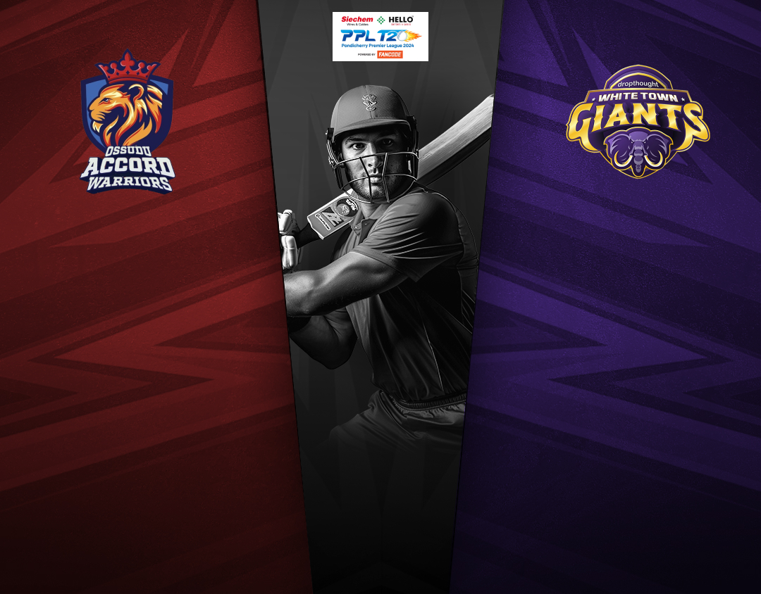 Match 20 of pondicherry premier league, 2024: ossudu accord warriors vs whitetown dropthought giants banner