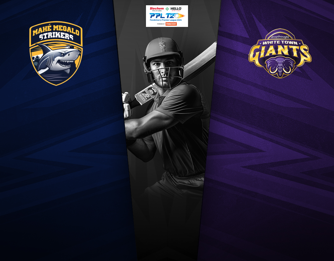 Match 30 of pondicherry premier league, 2024: mahe megalo strikers vs whitetown dropthought giants banner