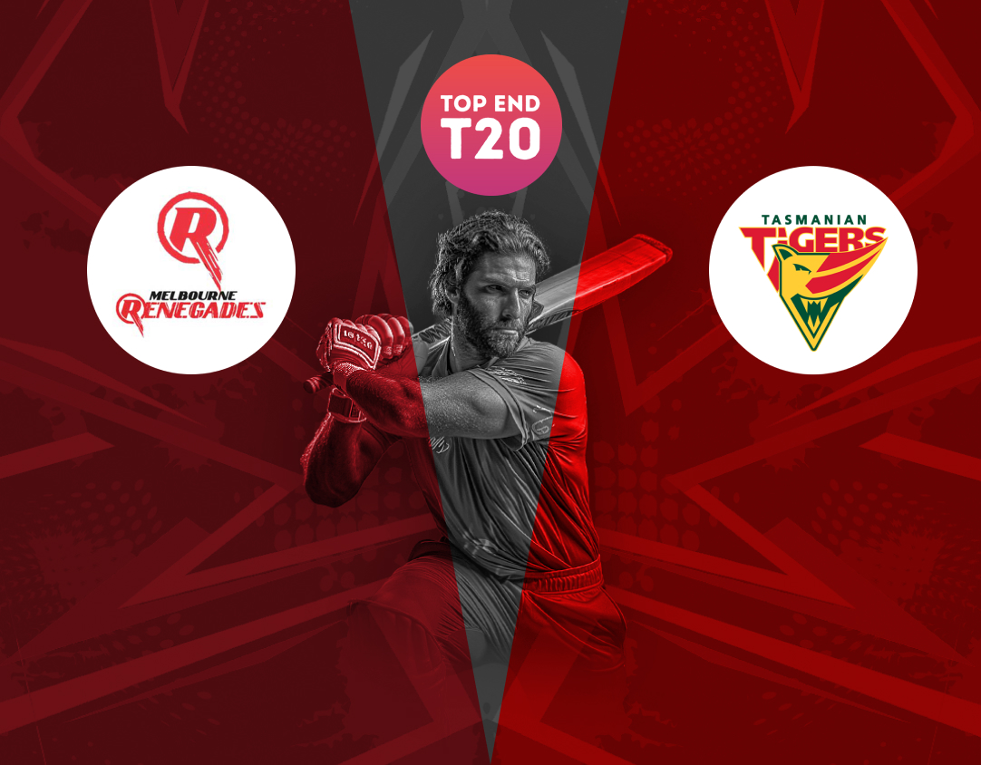 Match 17 of top end t20 series, 2024: melbourne renegades academy vs tasmania banner