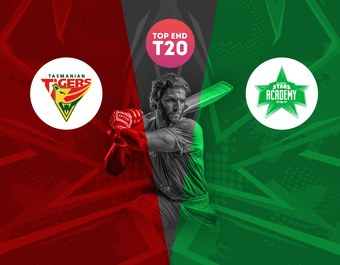 Match 22 of top end t20 series, 2024: tasmania vs melbourne stars academy banner