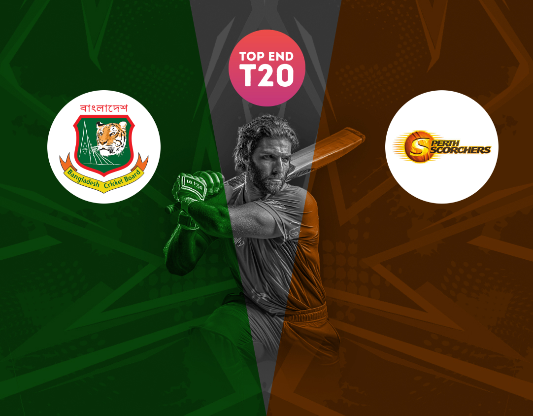 Match 26 of top end t20 series, 2024: bangladesh a vs perth scorchers academy banner