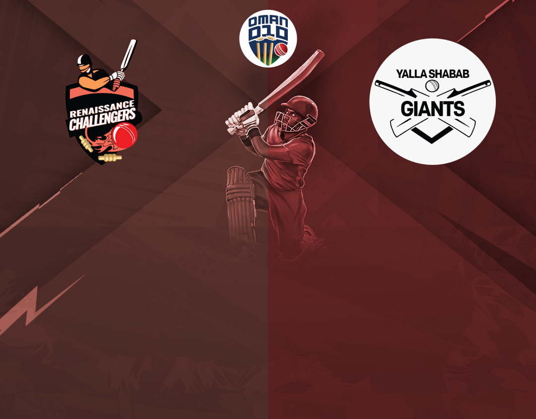 Match 3 of oman d10 league, 2024: renaissance challengers vs yalla shabab giants banner