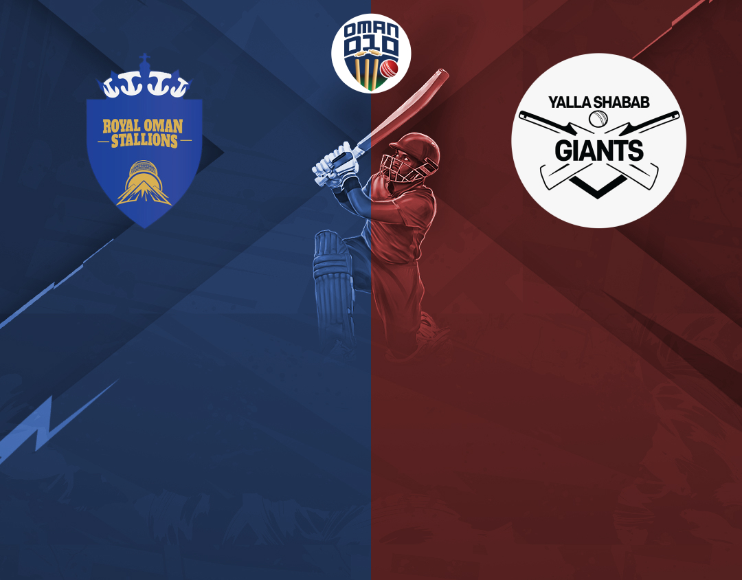 Match 12 of oman d10 league, 2024: royal oman stallions vs yalla shabab giants banner